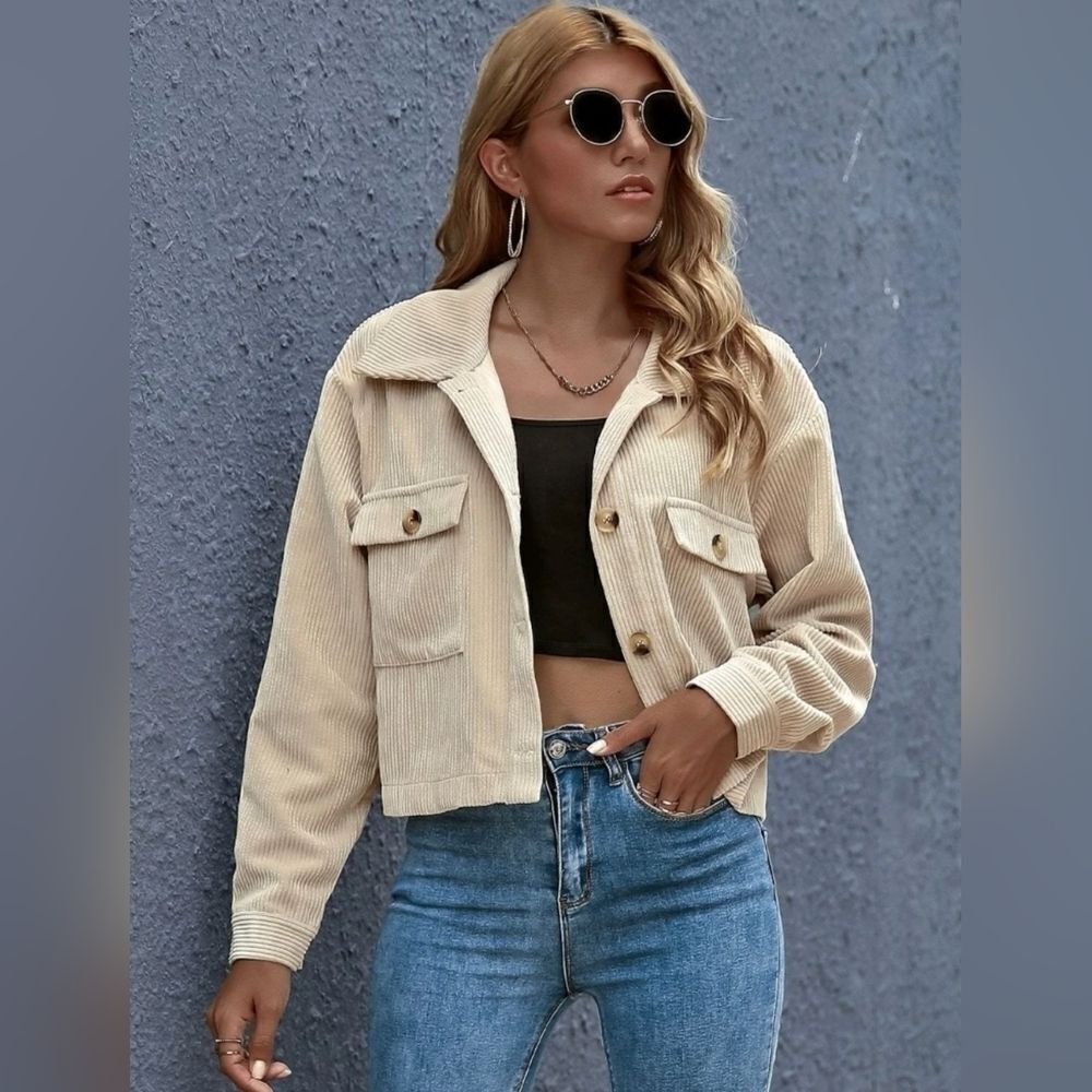 Plain Button Front Crop Jacket - Picture 2 of 4